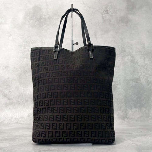 FENDI Handtasche Beuteltasche Handtasche FF Zucchino Canvas Leder schwarz echt - Bild 13 von 24