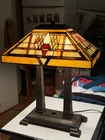 TWO 20" Mission Arts Crafts 16"Shade VTG Tiffany STAINED GLASS Table Lamp OBLONG