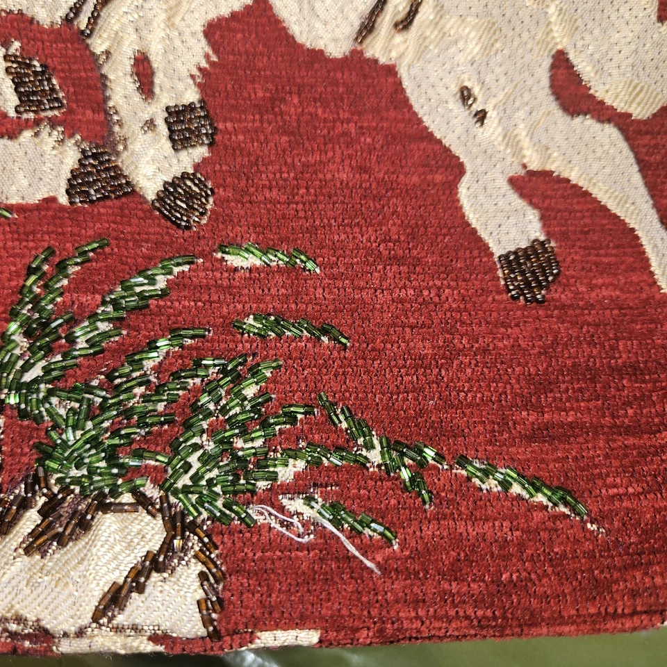 Lovely Tapestry Style Red Tote Bag Mountains Horses Western Beaded Embroidery  - Image 2 of 4