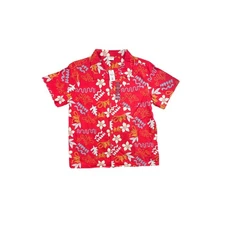 Barefoot in Paradise Men's Red Flowers Hawaiian Button Down Shirt Size XL 
