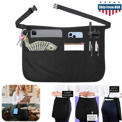 2× Server Apron with 5 Pockets Half Waitress Apron Women Men Waitress Tool Bag