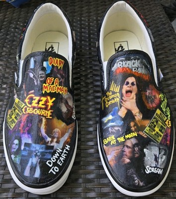 VANS Custom hand Detailed Slip On Mens 80's Music Heavy Metal Rock