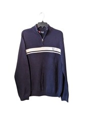 Chaps Sweater Ralph Lauren Blue White Blue Striped Mens Sz MED 1/4 Zip Pullover