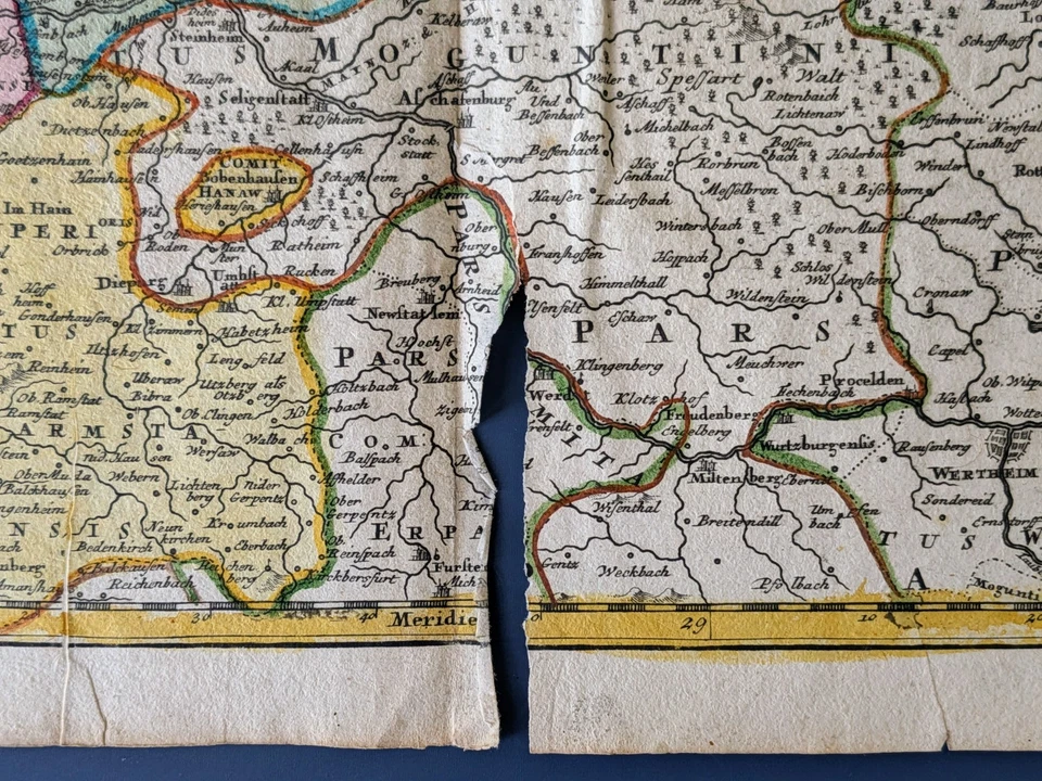 c.1740 Homann Herederos Mapa Círculo Renano Superior Alto Círculo Renano Alemania Foto 3 de 4