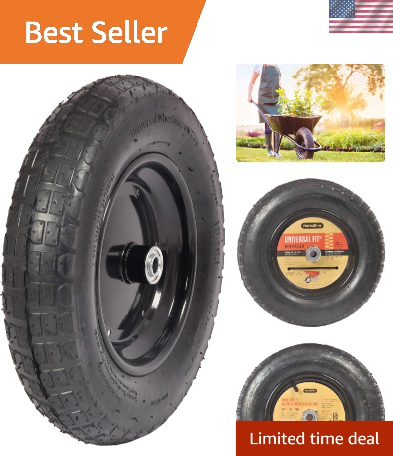 14.5 Inch Air-Filled Wheelbarrow Tire with Easy Fit Adapter Kit 