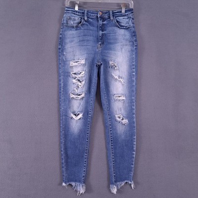 Kancan Signature Jeans Womens 28 Blue Denim High Rise Ankle Skinny Distressed