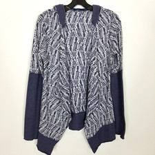 Prana Women Graceful Wrap Cardigan Sweater Sz S Blue Organic Cotton Blend Hooded