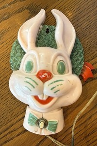 Rare Vintage Plastic Light Up Easter Bunny Wall Hanging