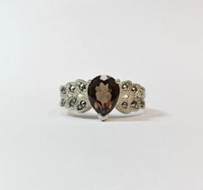 Sterling Silver 1.75 Carat Smokey Topaz and Marcasite Ring Size 9 1/4
