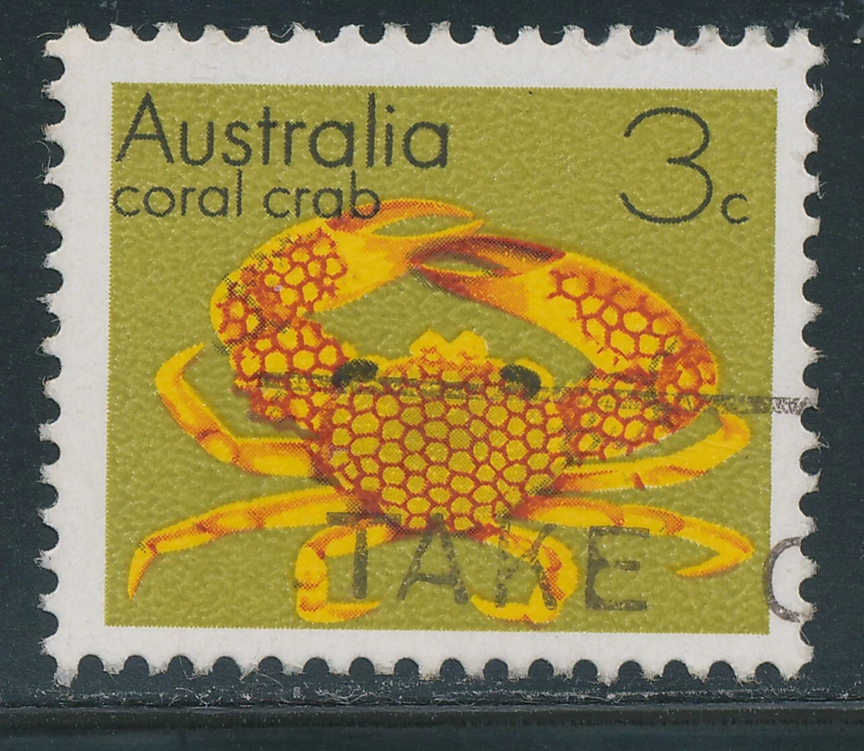 AUSTRALIA 1973 3 C. coral crab VFU ERROR/VARIETY: BACKGROUND OLIV BROWN - Image 3 of 3