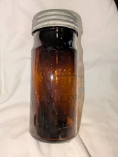Helme's Railroad Mills Dark Amber Mason Jar W/ Lid (Helmetta, New Jersey) RB1235