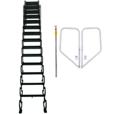 Black Loft Wall-mounted Attic Ladder Stairs Pull Down Telescoping Foldable 660lb