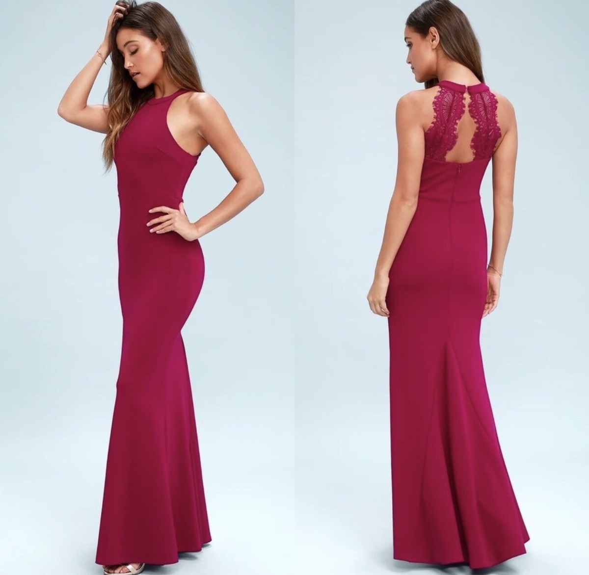 princess polly baby blue dress Lulus | Joella Berry Red Lace Halter Maxi Dress XS