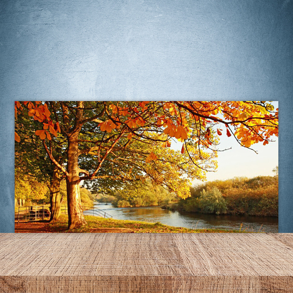 Crédence de cuisine en verre 100x50 cm motif nature et arbre au bord du lac