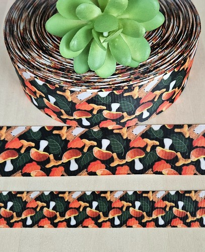 7/8 & 1.5" (1 YD) Mushroom Toadstool Grosgrain Ribbon Festive Fall Craft Ribbon - 第 1/1 張圖片
