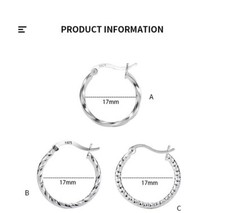 Women 925 Sterling Silver Geometric Textured Twist Huggie Hoop Earrings Gift C4