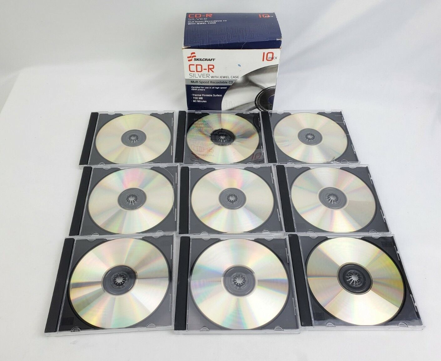 SKILCRAFT CD-R 700MB 9 pack Thermal Printable Surface 80 Min Multi Speed