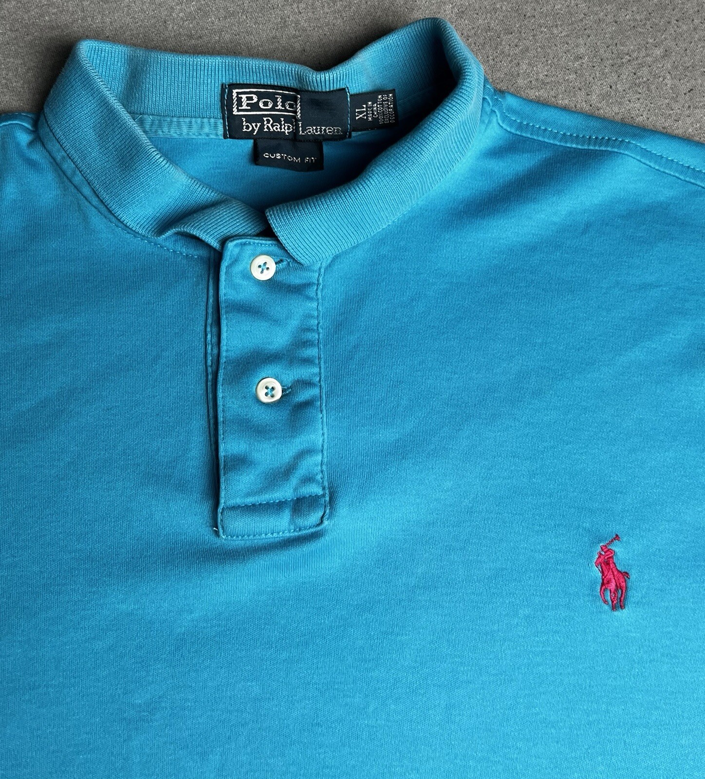 Polo Ralph Lauren Camicia Uomo XL Blu Rosa Morbido Cotone Polo Pony Logo