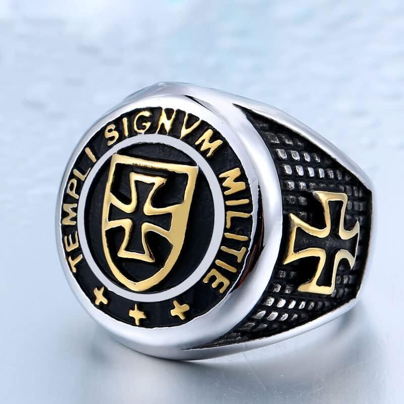 Men's Shield Cross Knights Templar Ring - 316L Stainless Steel, Sizes 7-15 (Red/Silver) - View #2
