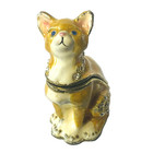 Cat Trinket Box Enamel Rhinestone Kitty Hinge Magnetic Closure Blue Eyes Vintage