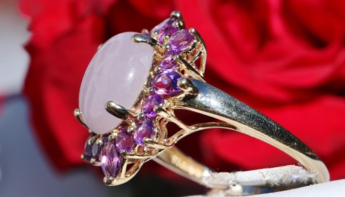 14k yellow gold ring 6.15ct natural lavender Jadeite jade amethyst 5.1g size 10 - Picture 9 of 12