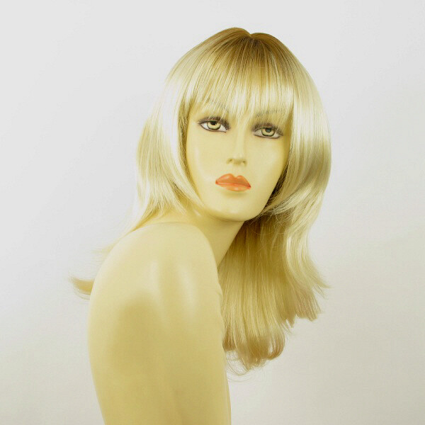 Perruque femme mi-longue GLADIS YS blond méché cheveux synthétiques racines foncées