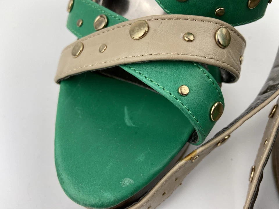 Liliana Women's Open Toe Strappy Pump High Heel Size 8 Sandal Green Shoes - Image 4 of 4