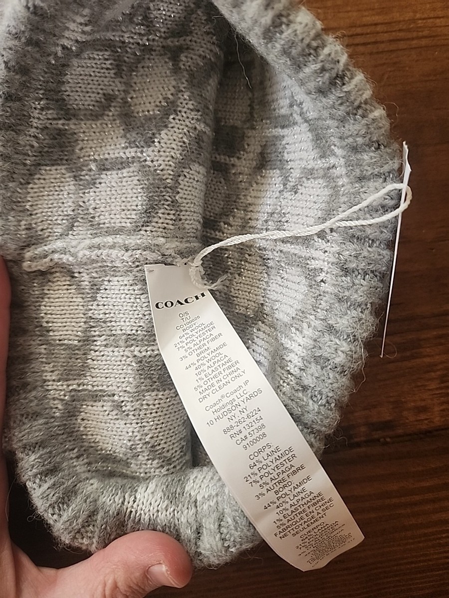 NWT Coach Alpaca Beanie NWT COACH KNIT SIGNATURE BEANIE Metallic Jacquard Gray  main image 4