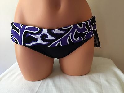 NWT Jantzen Hipster Brief Swimsuit Sash Bikini Bottom Black White Purple 6 