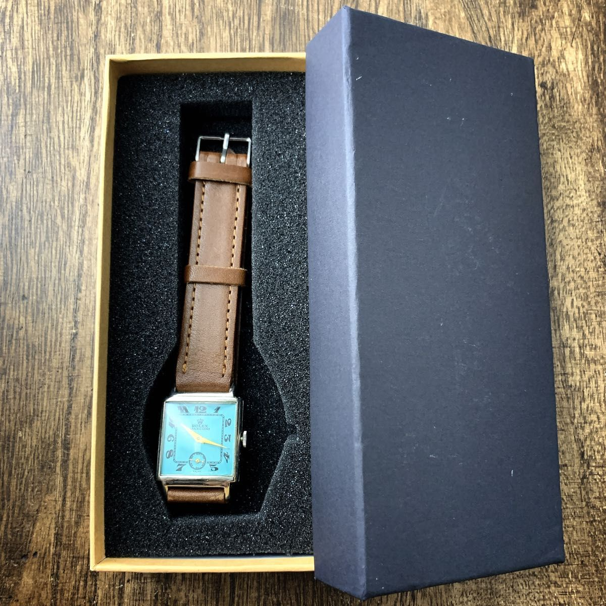 Rolex Marconi Antique Vintage Square Light Blue Dial Hand