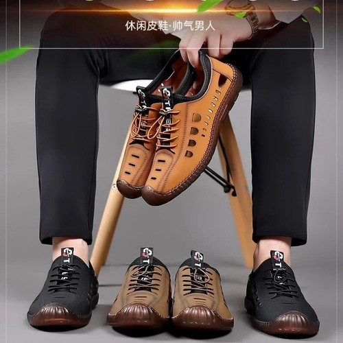 Men's Soft Leather 2025 Summer Men Leather Sandals Breathable Non-slip - Picture 11 of 26
