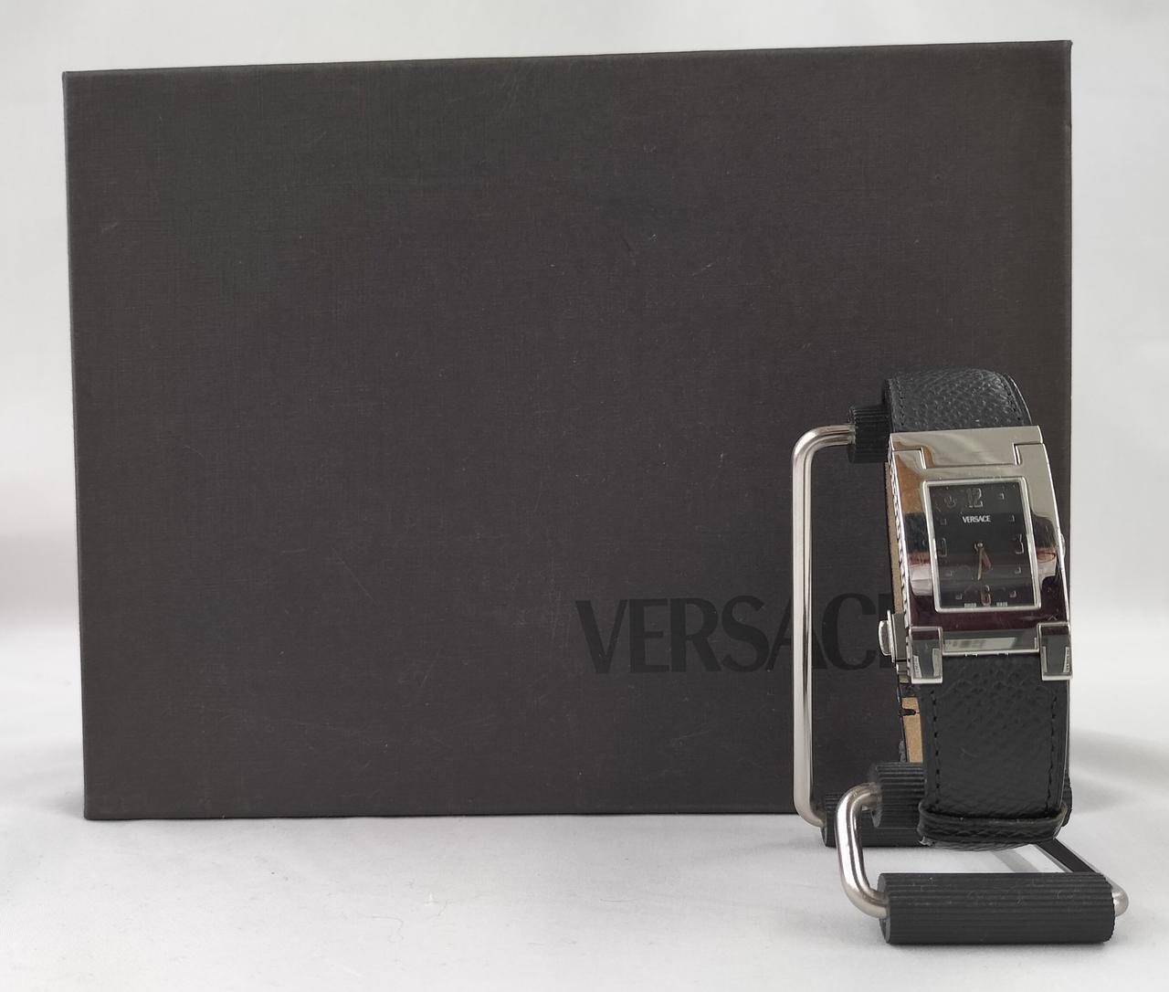 VERSACE ALQ99 Unisex Silver Quartz Rectangle Watch with Gift Box