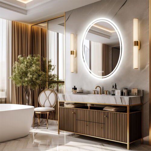 Large Oval LED Bathroom Vanity Mirror with 3 Color lights Dimmable Memory Smart - Picture 8 of 18
