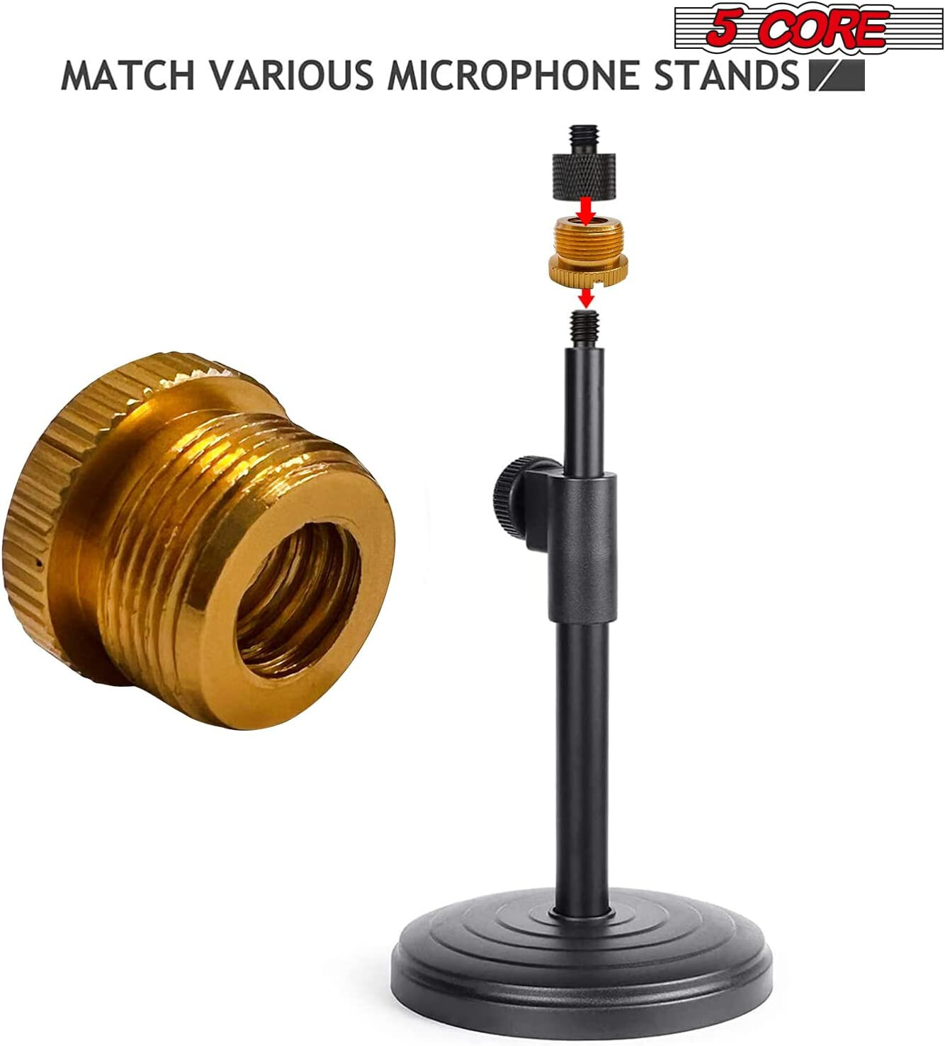 5Core Mic Stand Adapter 5/8 Male to 3/8 Female Screw Thread Conversion Connector
