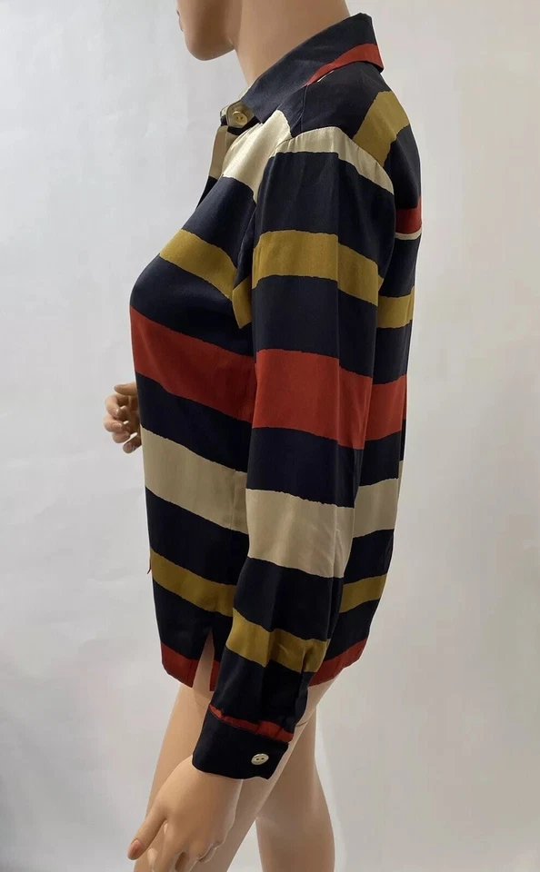 Maggy london 100% Silk Blouse Striped Black/brown Size Small 2 - Image 4 of 4