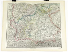 1897 German Map of Part of Germany from Stieler's Hand Atlas 19 x 15
