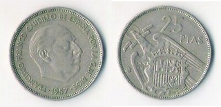 ESPAÑA. 25 PESETAS 1957 ( 66)