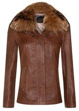 Women's Tan Brown Leather Jacket Parker Real Lamb Nappa Casual Retro Jacket