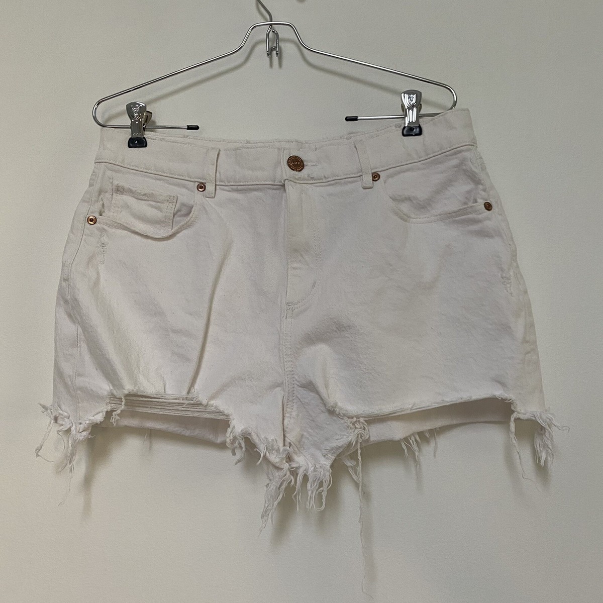 Loft High Waisted Distressed Denim Shorts White 29