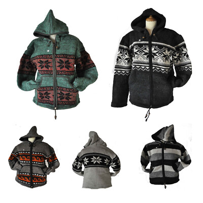 Goa Hippie Ethno Wolle Strick Jacke Wollen Jacket Fleece Nepal warm S M L  XL
