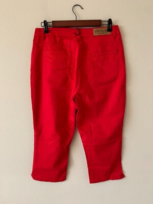 SUZANNE BETRO Women Size 14 Red Denim High Rise Crop Pants | eBay