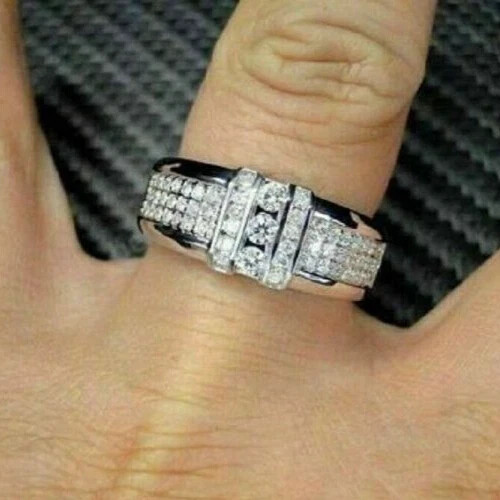 2CT Round Lab Diamond Men's Engagement Ring in 14K White Gold