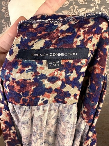 French Connection Ladies Floral Dress UK 10 Waist Tie 3/4 Cap Sleeves Viscose - Picture 7 of 8