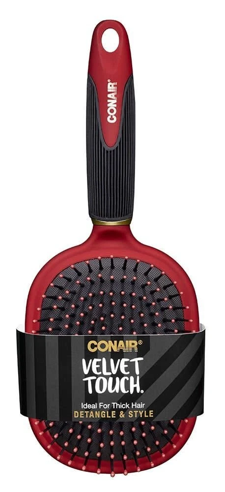 Conair Velvet Touch Detangle Tangle Paddle Hair Brush Red