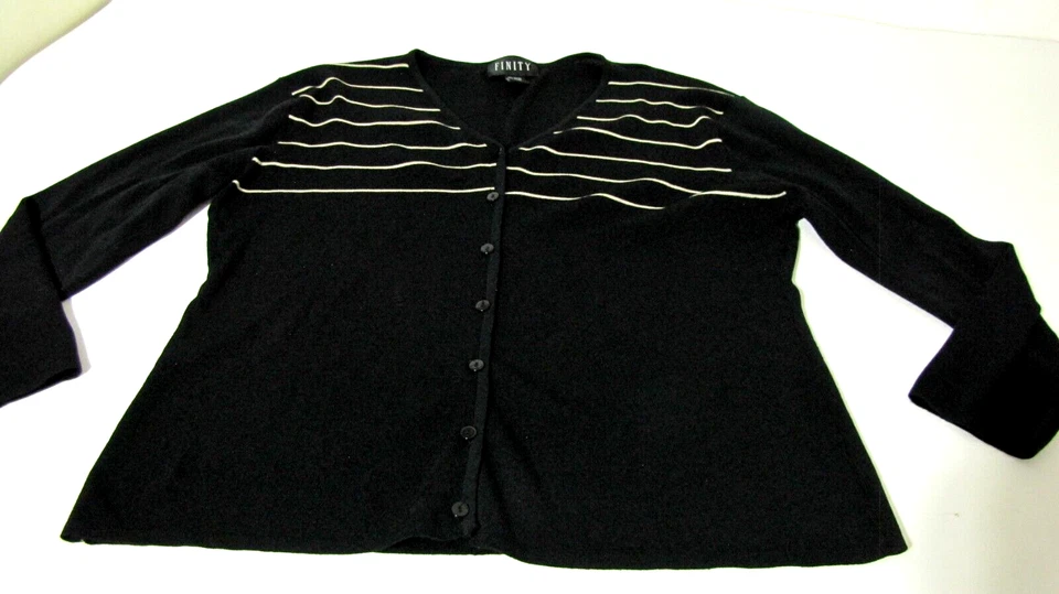 Finity Cárdigan Botón Suéter Manga Larga Beige-Rayas-Corpiño Mujer Negro XL Foto 2 de 4