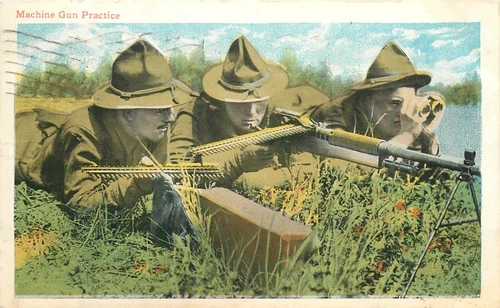 WW1 Era Machine Gun Practice Military Postcard