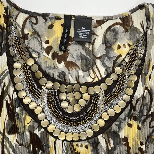 Camicia donna New Directions (taglia L) blusa floreale plissettata metallo prezzo al dettaglio consigliato $44 nuova con etichette - Foto 3 di 3
