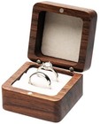 Square Solid Wood Double Ring Box Case for Wedding Ceremony Beige Inner