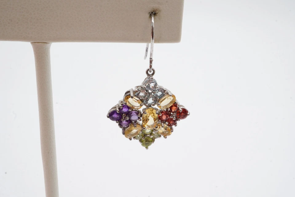 Sterling Silver 925 Citrine Blue Topaz Amethyst Garnet Peridot Earrings - Image 3 of 4