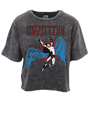 LED ZEPPELIN IN CONCERT VINTAGE WASH RAW HEM CROP WOMENS T SHIRT
